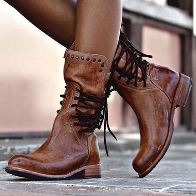 Victoria’s Genuine Leather Lace-Up Studded Ankle Boots