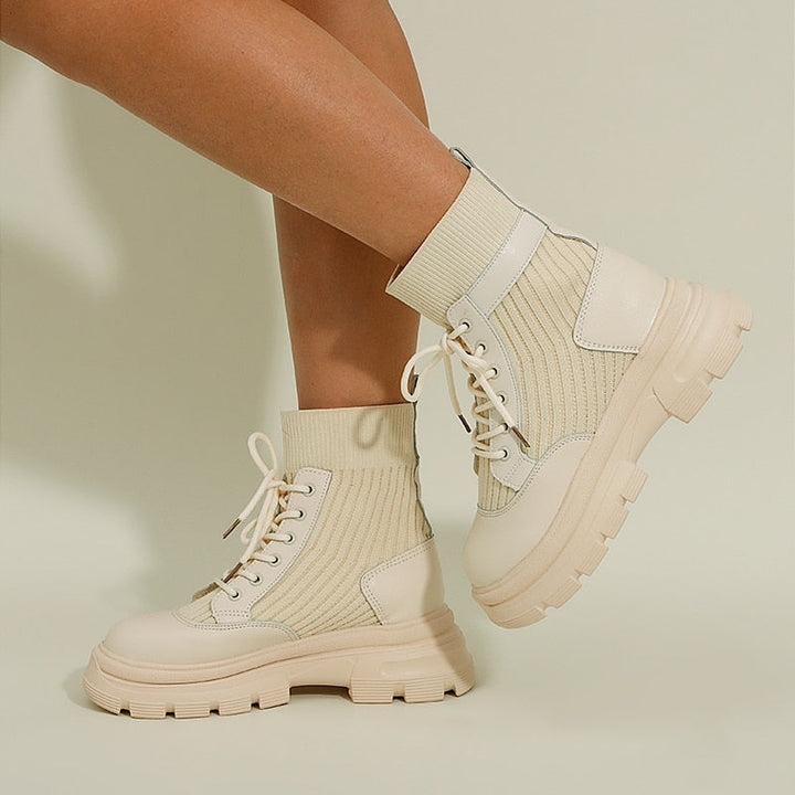 Victoria’s Chunky Lace-Up Knit Ankle Boots