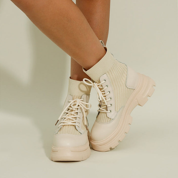 Victoria’s Chunky Lace-Up Knit Ankle Boots