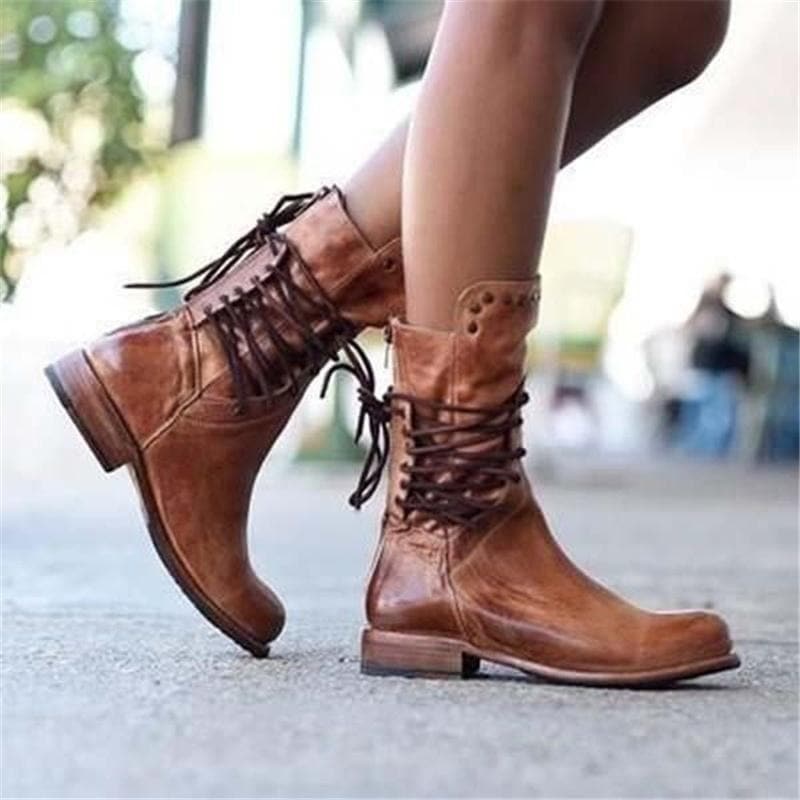 Victoria’s Genuine Leather Lace-Up Studded Ankle Boots