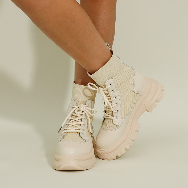 Victoria’s Chunky Lace-Up Knit Ankle Boots
