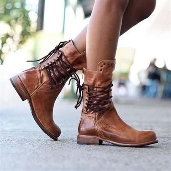 Victoria’s Genuine Leather Lace-Up Studded Ankle Boots