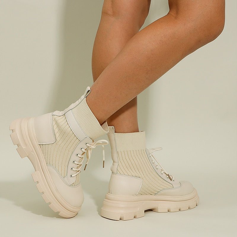 Victoria’s Chunky Lace-Up Knit Ankle Boots