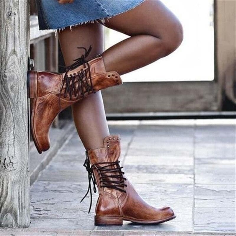 Victoria’s Genuine Leather Lace-Up Studded Ankle Boots