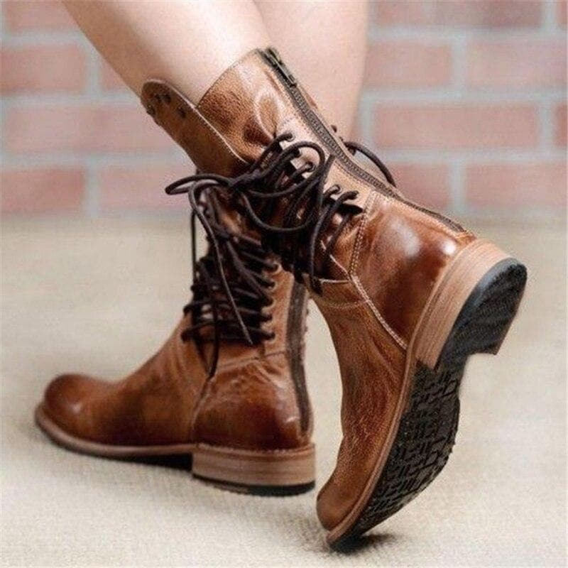 Victoria’s Genuine Leather Lace-Up Studded Ankle Boots