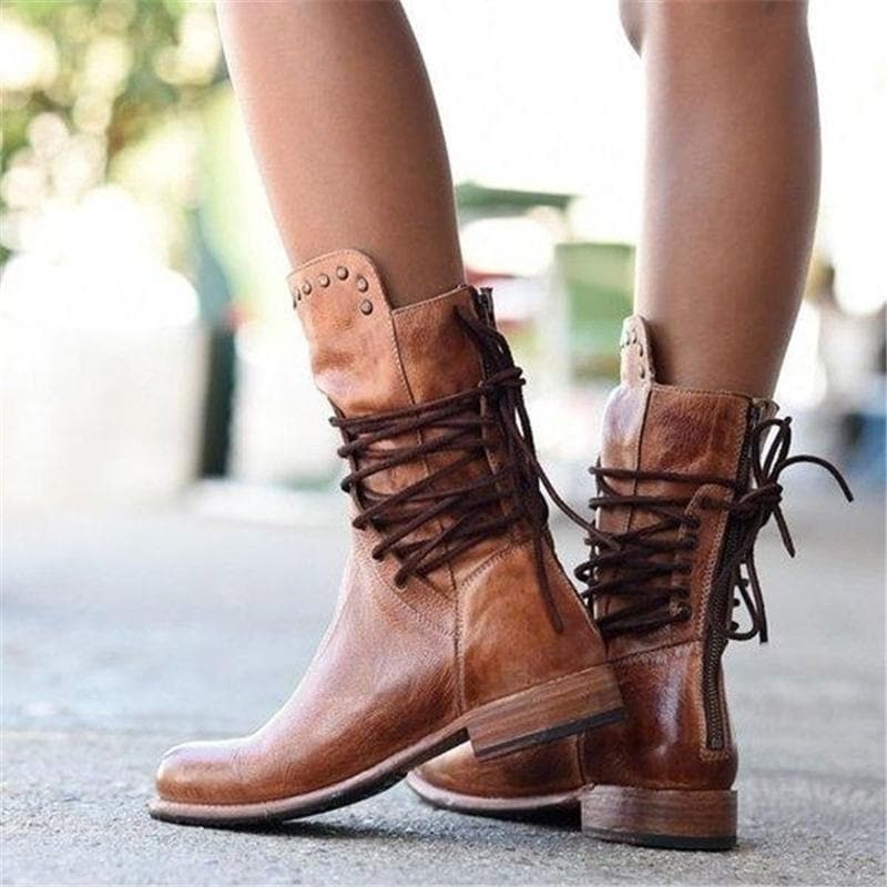 Victoria’s Genuine Leather Lace-Up Studded Ankle Boots