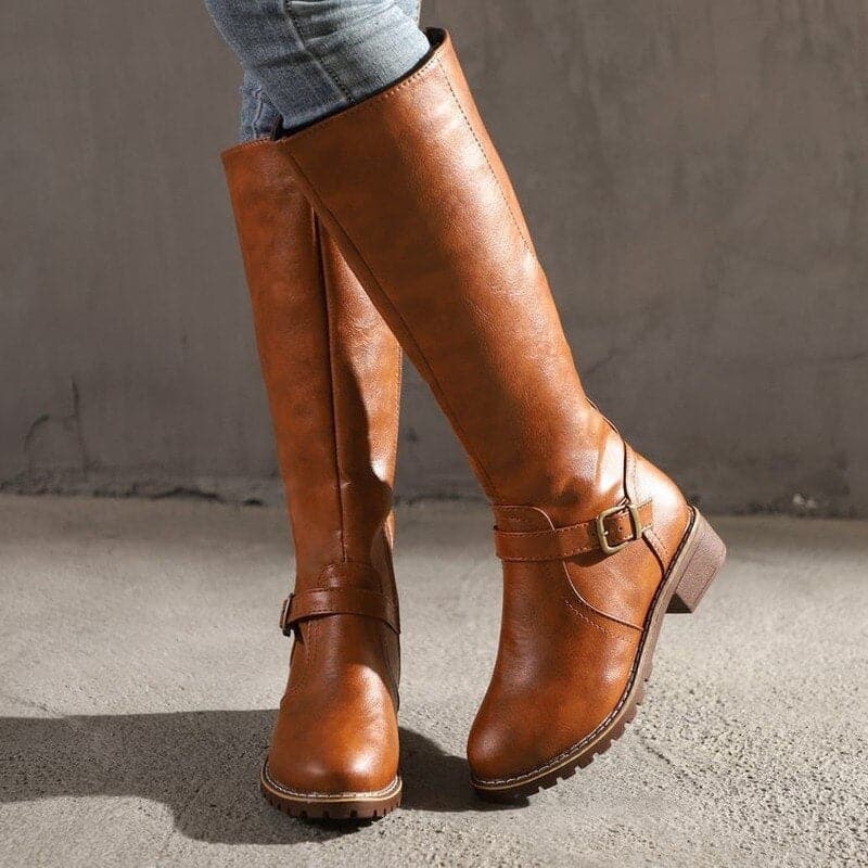 Victoria’s Classic Knee-High Buckle Leather Boots