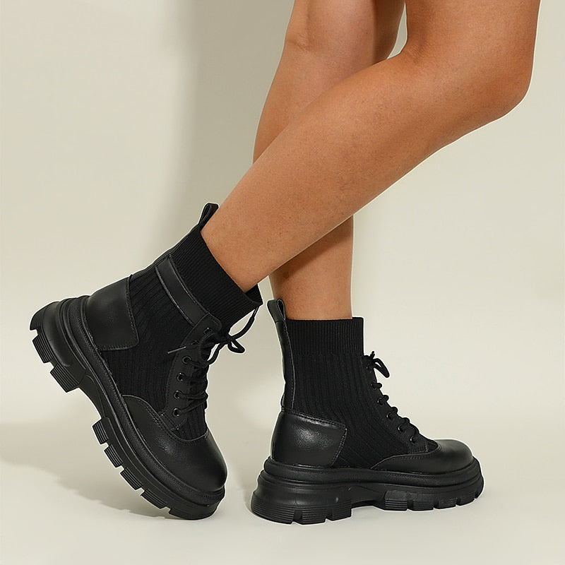 Victoria’s Chunky Lace-Up Knit Ankle Boots