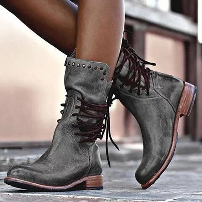 Victoria’s Genuine Leather Lace-Up Studded Ankle Boots