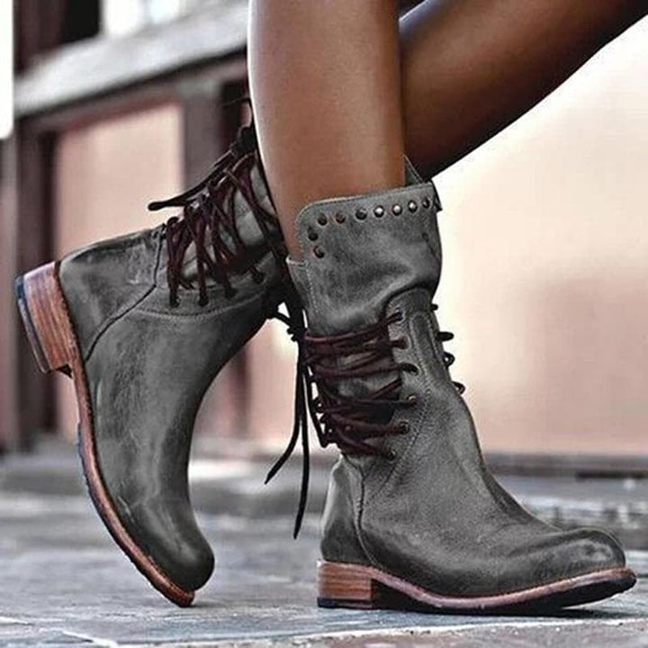 Victoria’s Genuine Leather Lace-Up Studded Ankle Boots