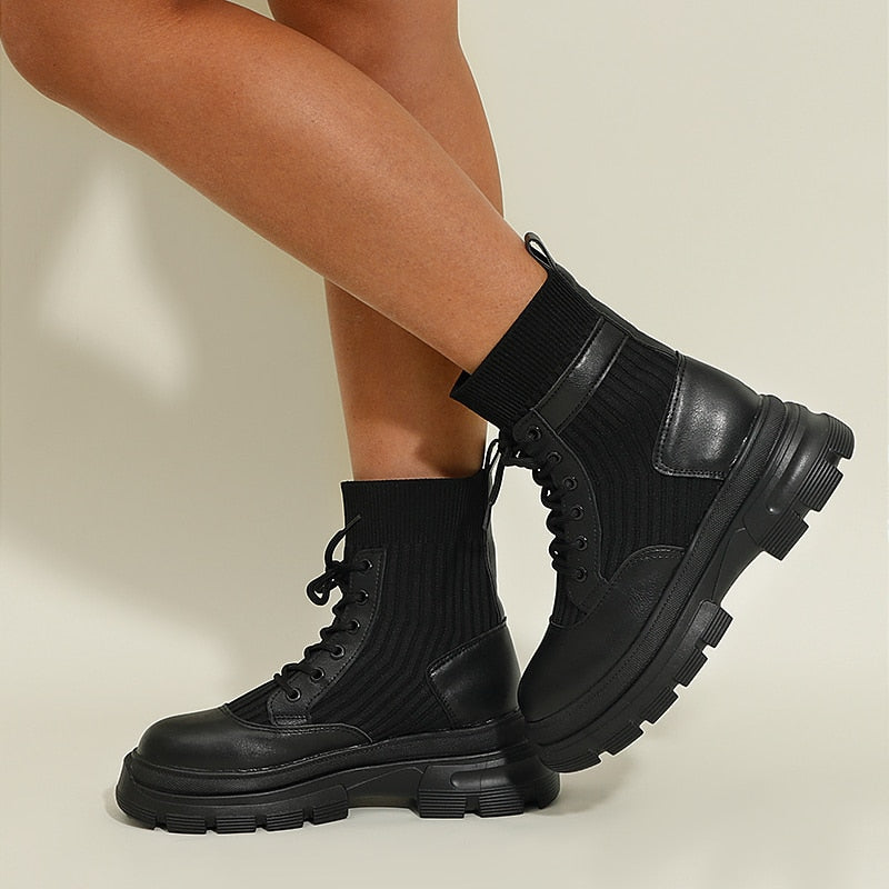 Victoria’s Chunky Lace-Up Knit Ankle Boots