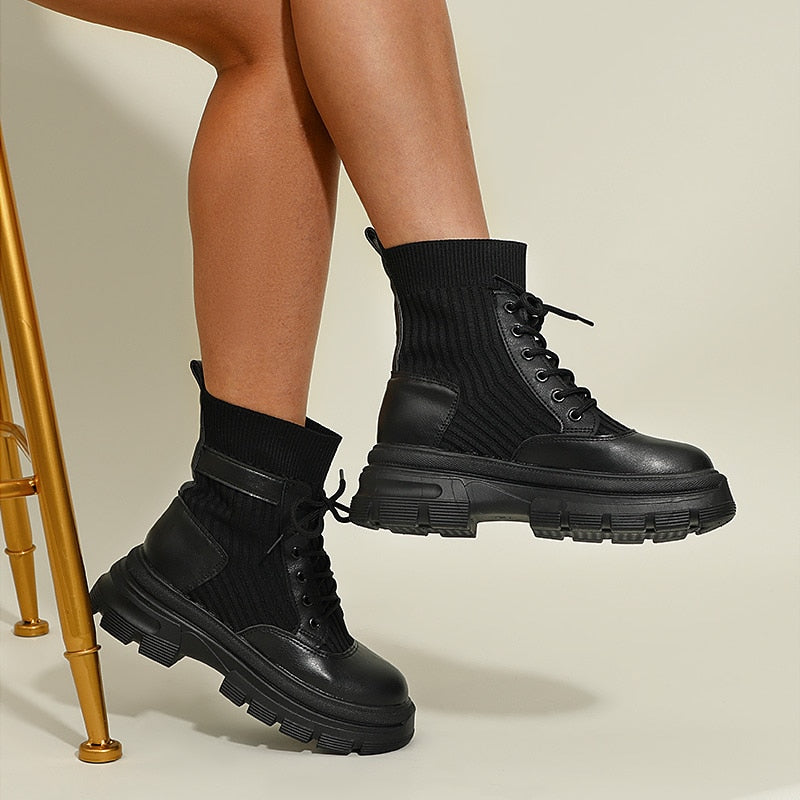 Victoria’s Chunky Lace-Up Knit Ankle Boots