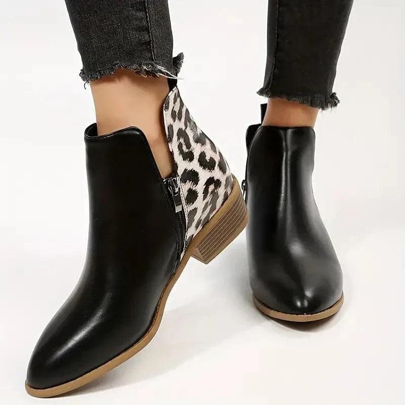 Victoria’s Bold Leopard Heel Ankle Boots