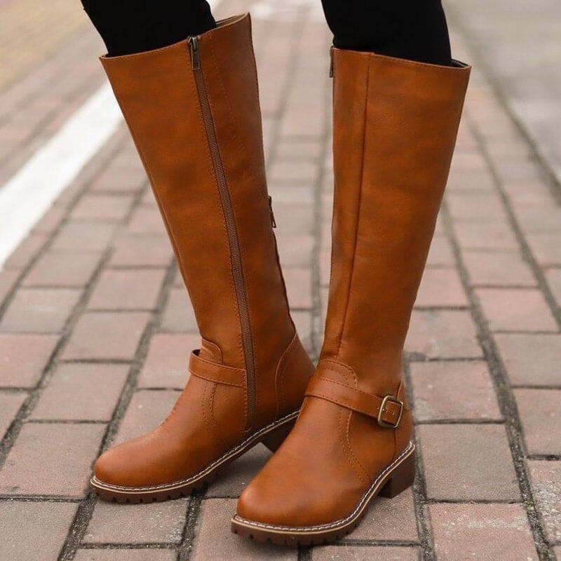 Victoria’s Classic Knee-High Buckle Leather Boots