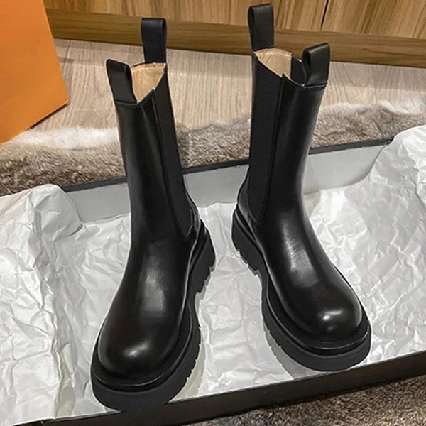 Victoria’s Chunky Leather Mid-Calf Boots