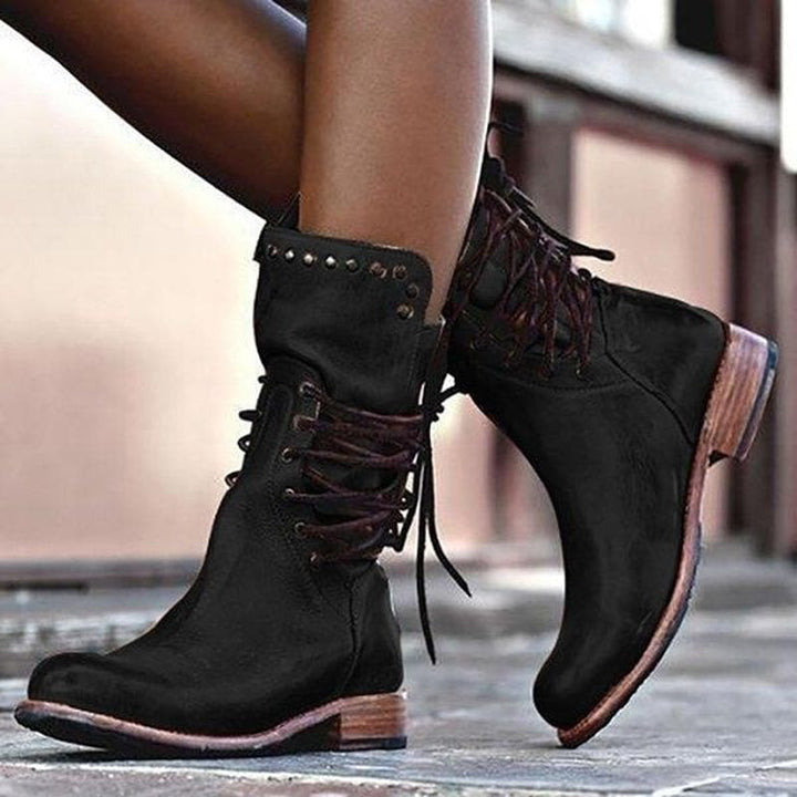 Victoria’s Genuine Leather Lace-Up Studded Ankle Boots