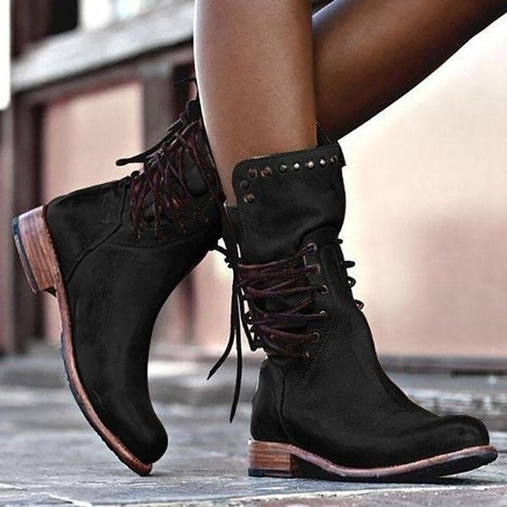 Victoria’s Genuine Leather Lace-Up Studded Ankle Boots