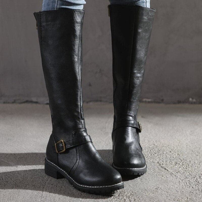 Victoria’s Classic Knee-High Buckle Leather Boots