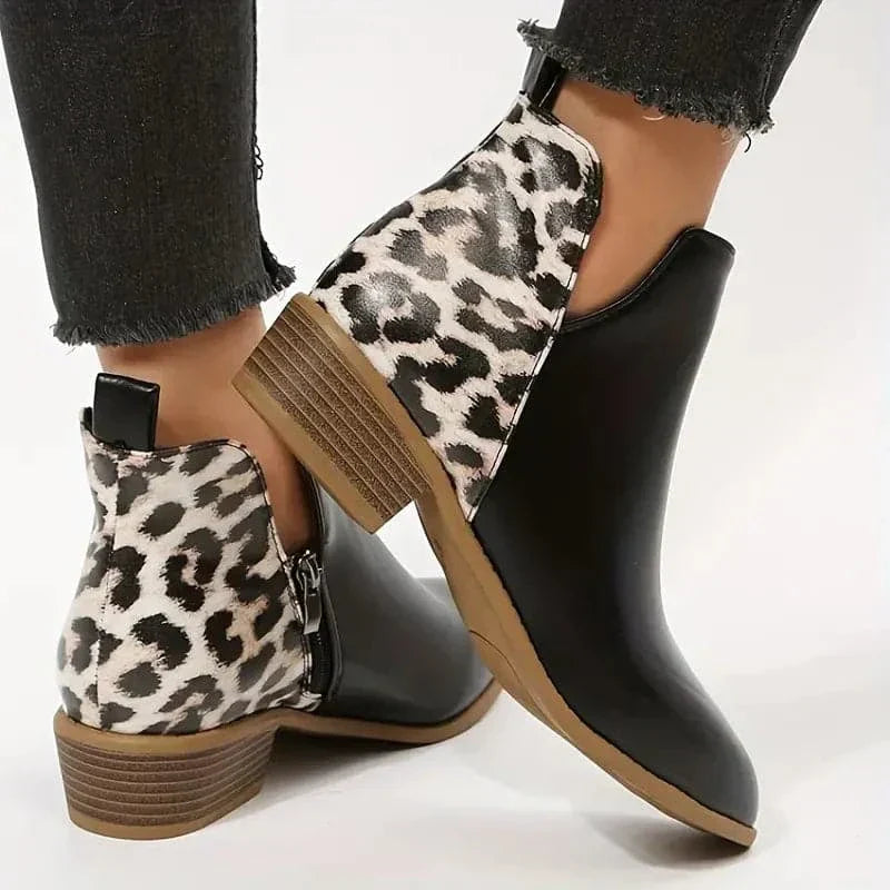 Victoria’s Bold Leopard Heel Ankle Boots