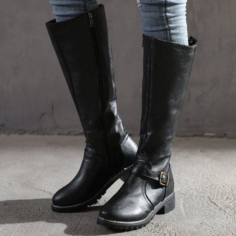Victoria’s Classic Knee-High Buckle Leather Boots