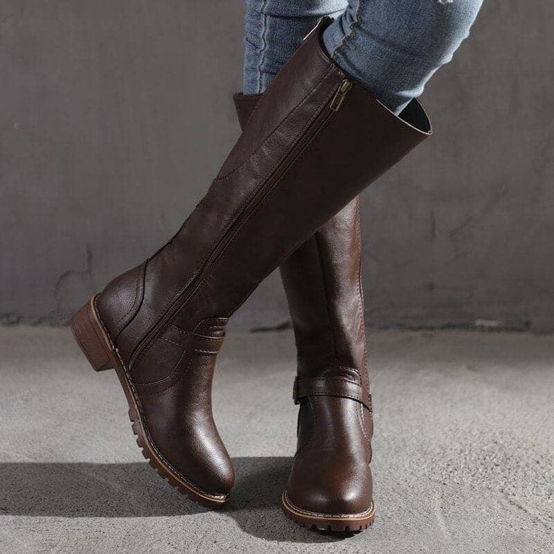 Victoria’s Classic Knee-High Buckle Leather Boots