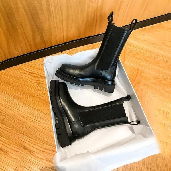 Victoria’s Chunky Leather Mid-Calf Boots