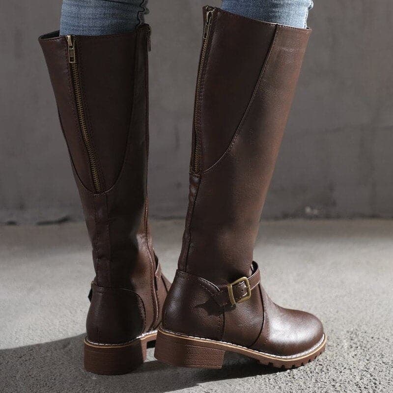 Victoria’s Classic Knee-High Buckle Leather Boots