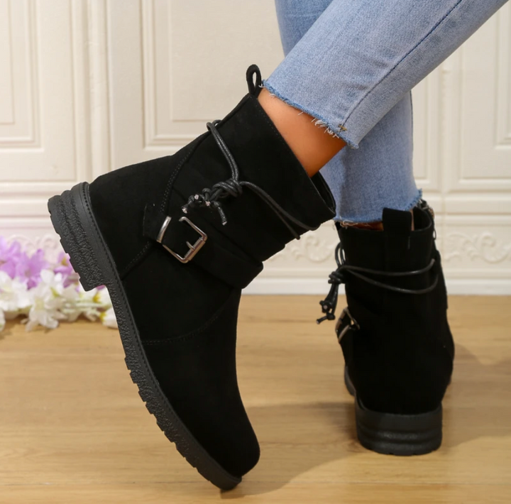 Victoria’s Suede Buckle Ankle Boots