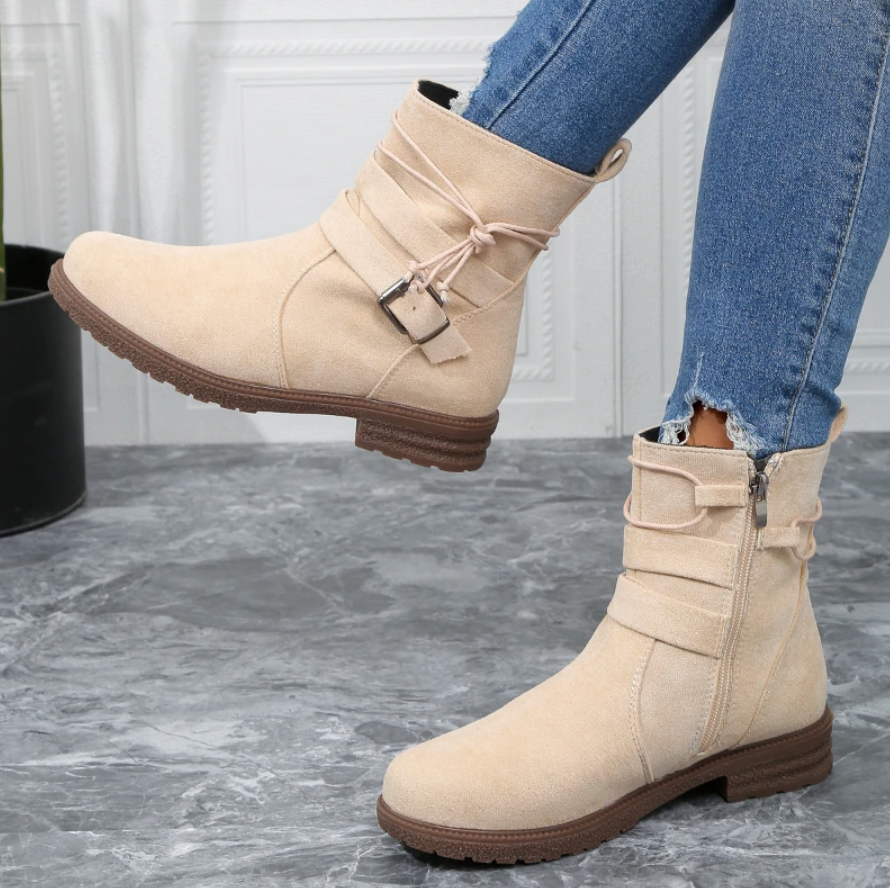 Victoria’s Suede Buckle Ankle Boots