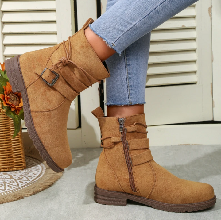 Victoria’s Suede Buckle Ankle Boots