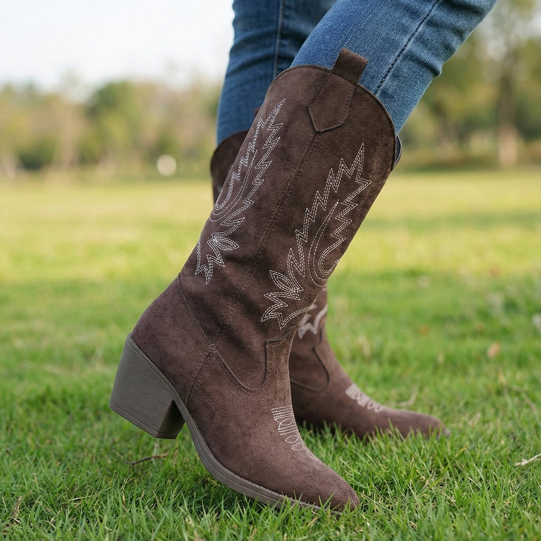 Victoria’s Flora Brown Embroidered Western Boots