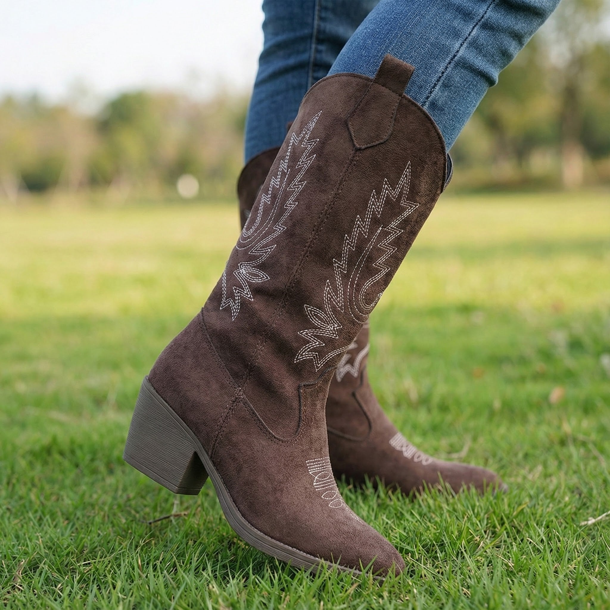 Victoria’s Flora Brown Embroidered Western Boots