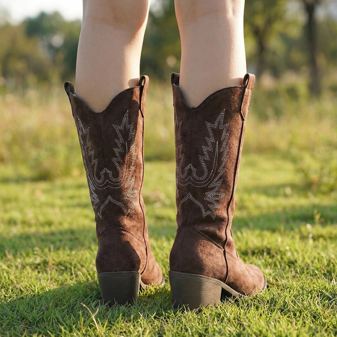Victoria’s Flora Brown Embroidered Western Boots