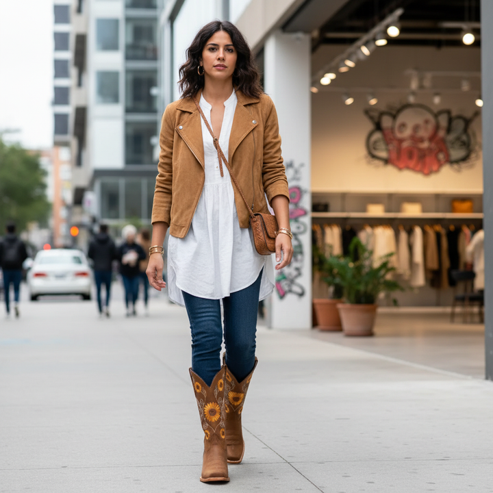 Victoria's Western Boots with Sunflower Embroidery