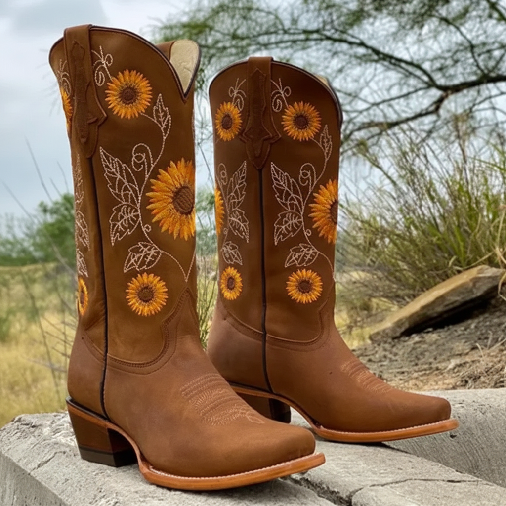 Victoria's Western Boots with Sunflower Embroidery