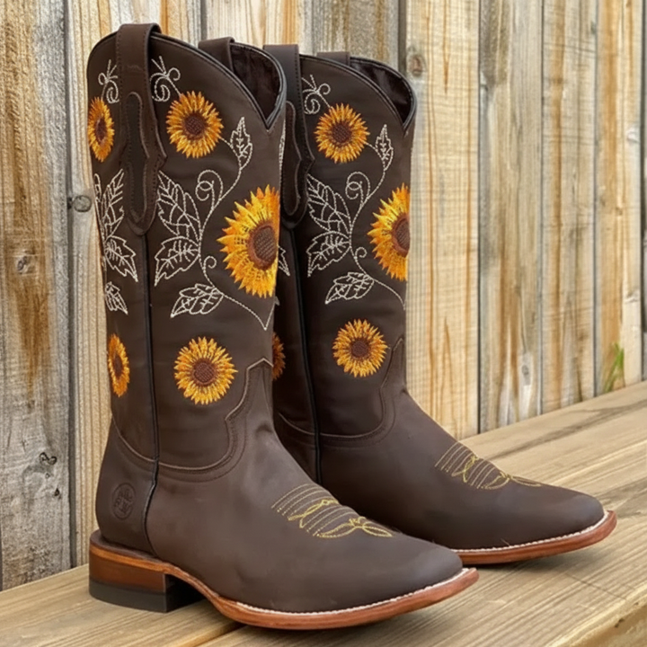 Victoria's Western Boots with Sunflower Embroidery