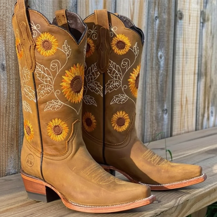 Victoria's Western Boots with Sunflower Embroidery